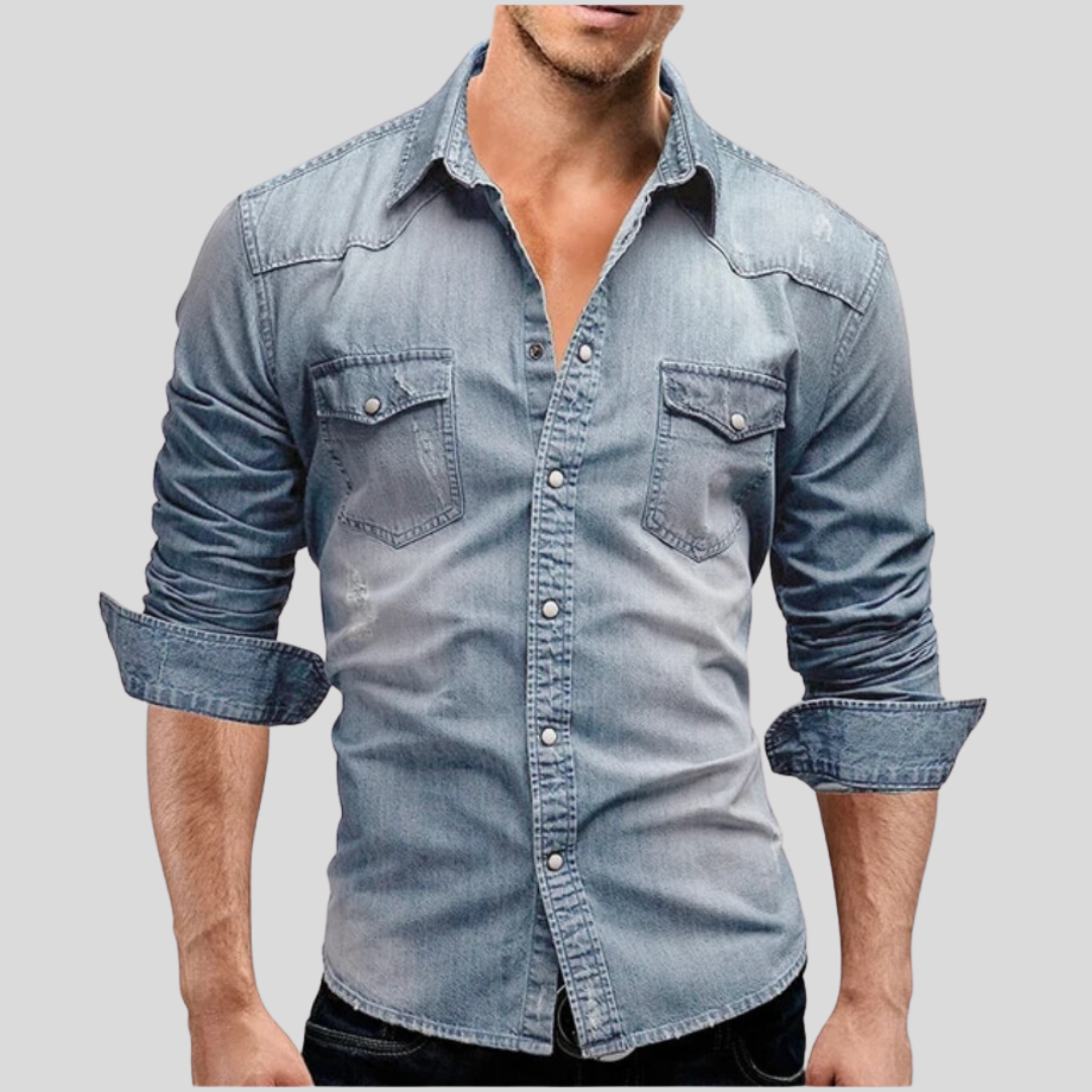 Slim Fit Light Denim Button-Up Shirt for Men – Classic Style for Everyday