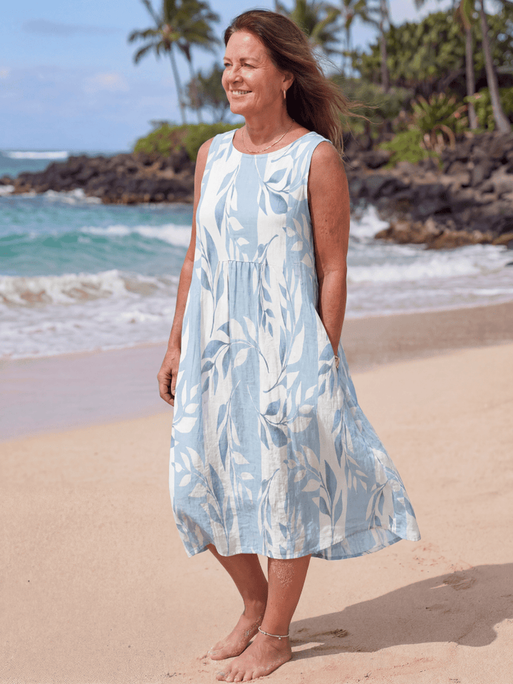 Emma & Rose Cape Town Kamilia™ Quiet Shore Midi Dress in soft fabric with a flowing silhouette and subtle color details.