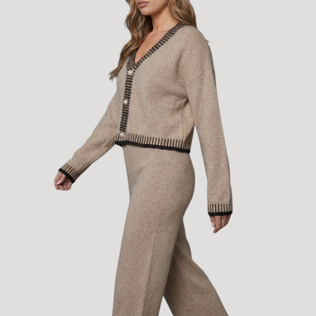 Women's Knit Cardigan and Wide Leg Pants Set