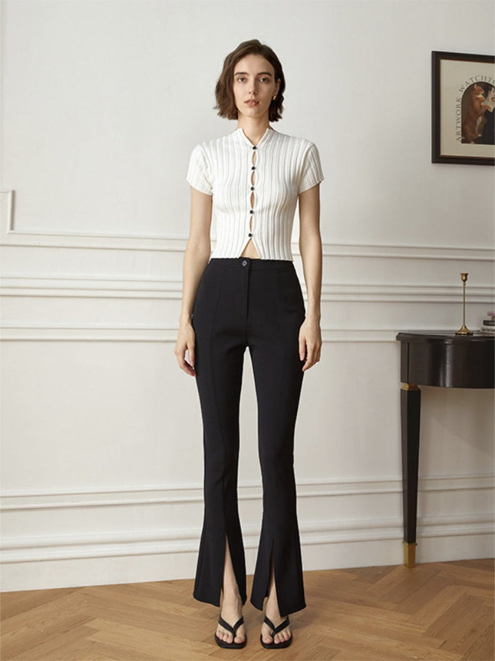 Elegant slit slightly flared suit pants