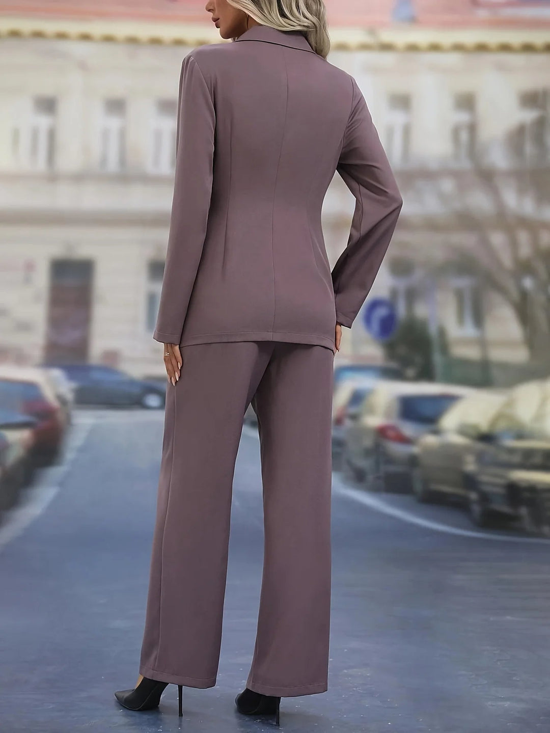 Women's Blazer Pants Set with Belted Wrap Jacket