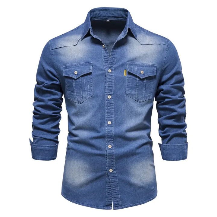Men's Slim Fit Denim Shirt – Classic Long Sleeve Cotton Blend Style
