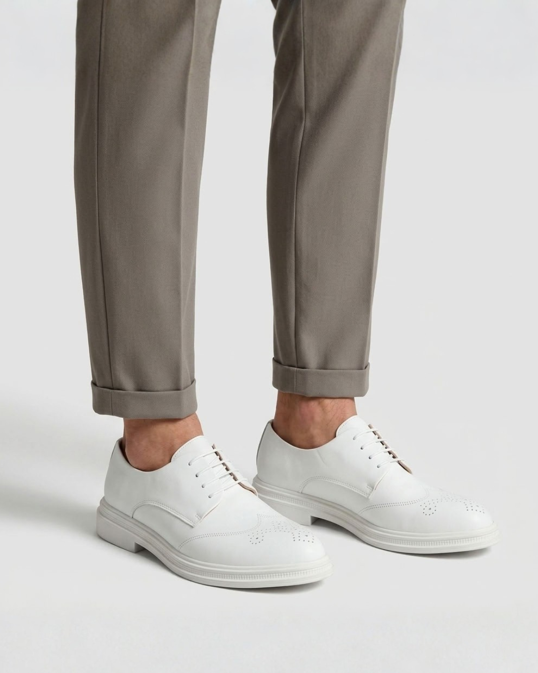 White Brogue Dress Shoes For Men