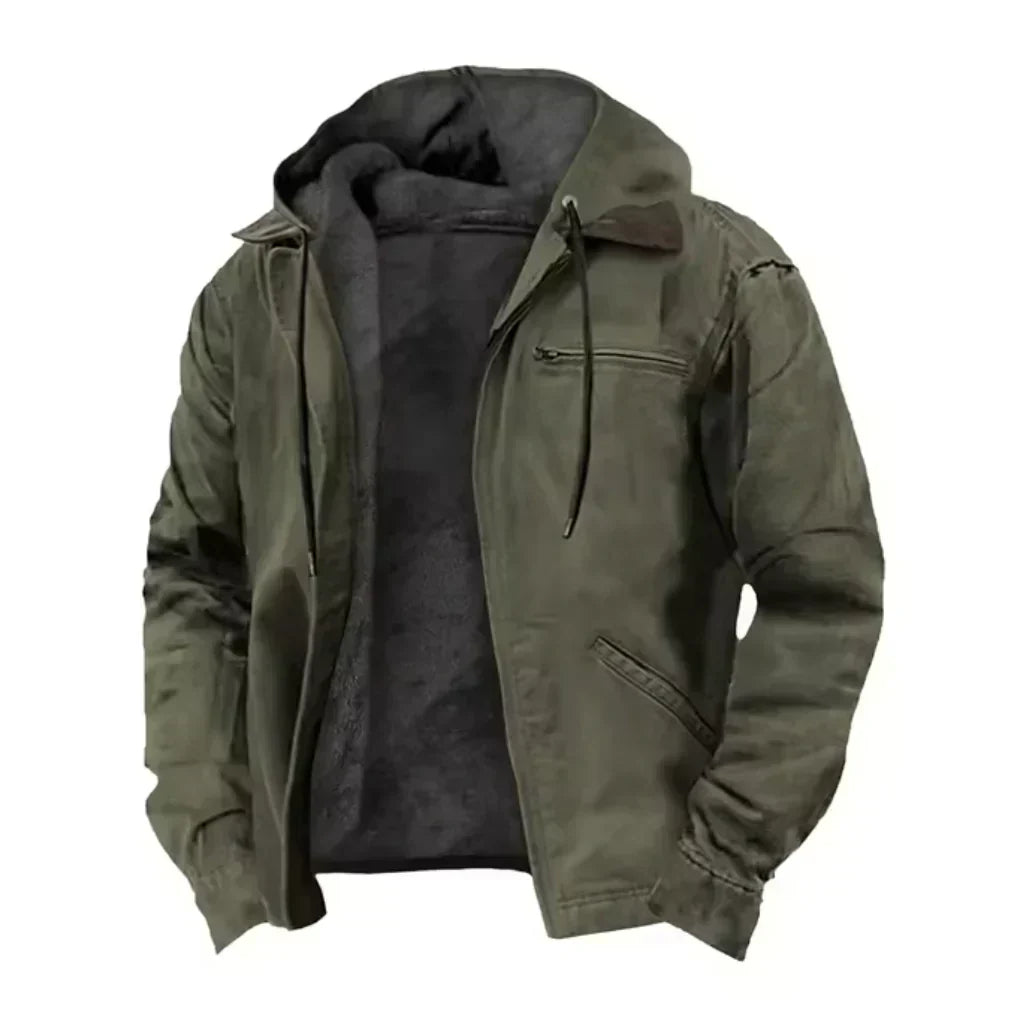 Men's Zip-Up Hooded Jacket with Warm Lining