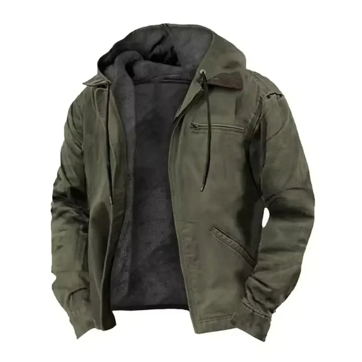 Men's Zip-Up Hooded Jacket with Warm Lining