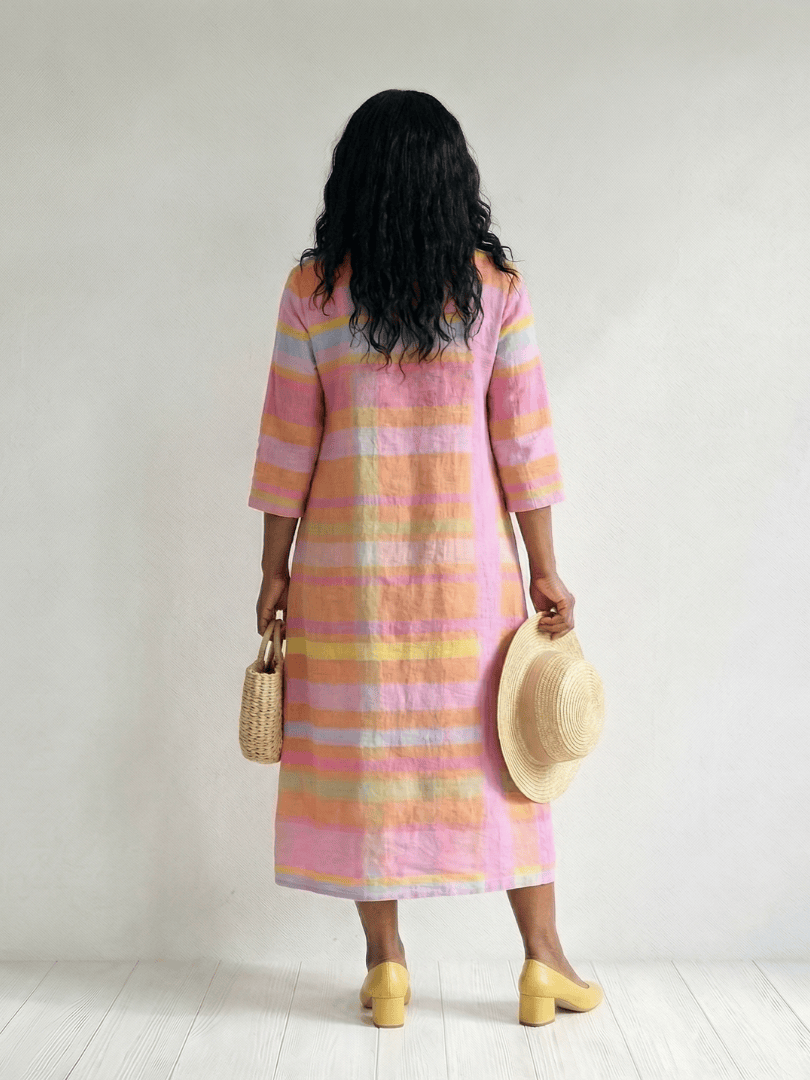 Tessa™ Drape Stripe Midi Dress by Emma & Rose Cape Town, featuring a flowing silhouette and stylish stripe pattern.
