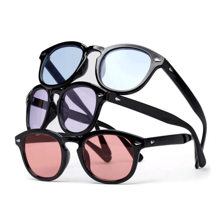 Emma & Rose Manhattan Paulien™ tinted glasses with round frames and dark lenses, stylish eyewear for fashionable sun protection.
