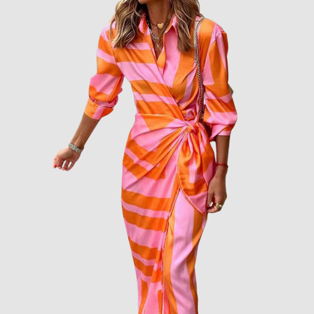 Andrea Elegant Striped Long Dress - Elena Harper
