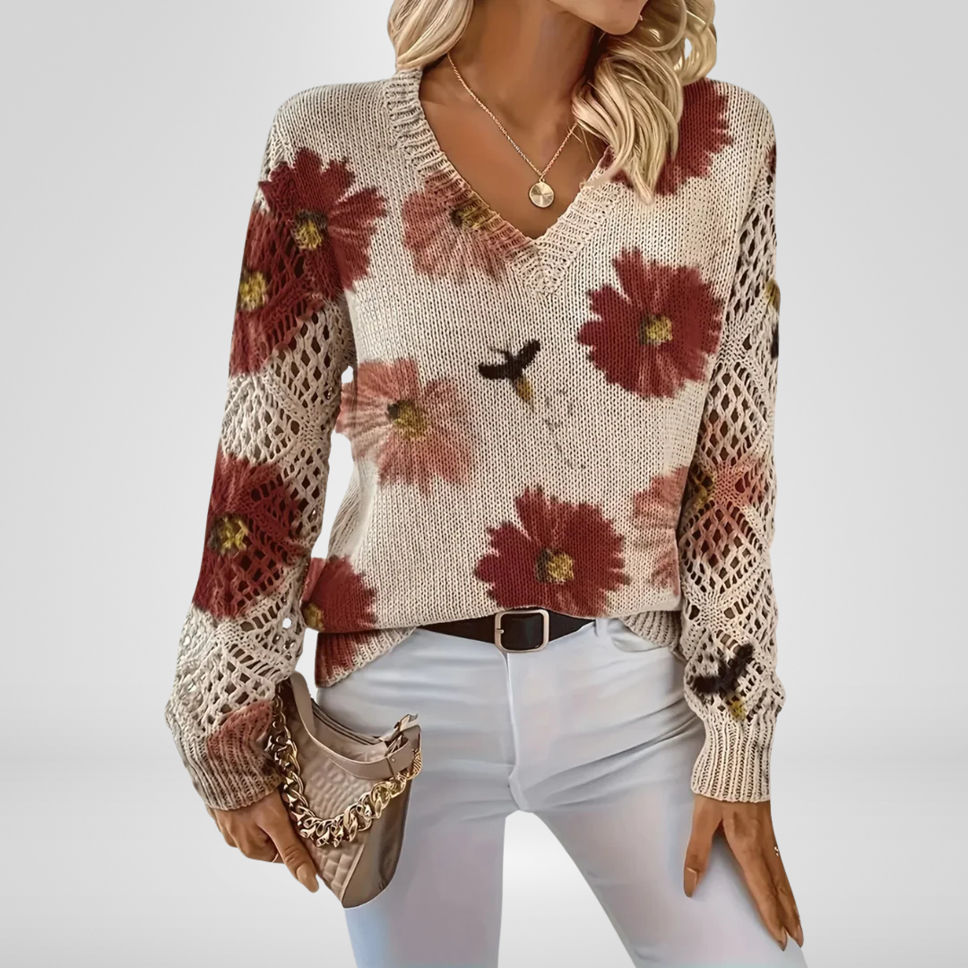 AVA – BLOOMING V-NECK KNIT SWEATER