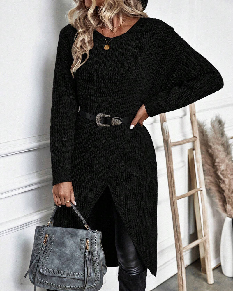 Stylish Solid Color Sweater Dress - Lina