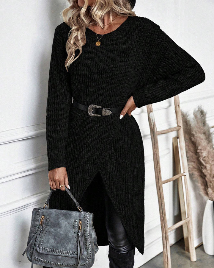 Stylish Solid Color Sweater Dress - Lina