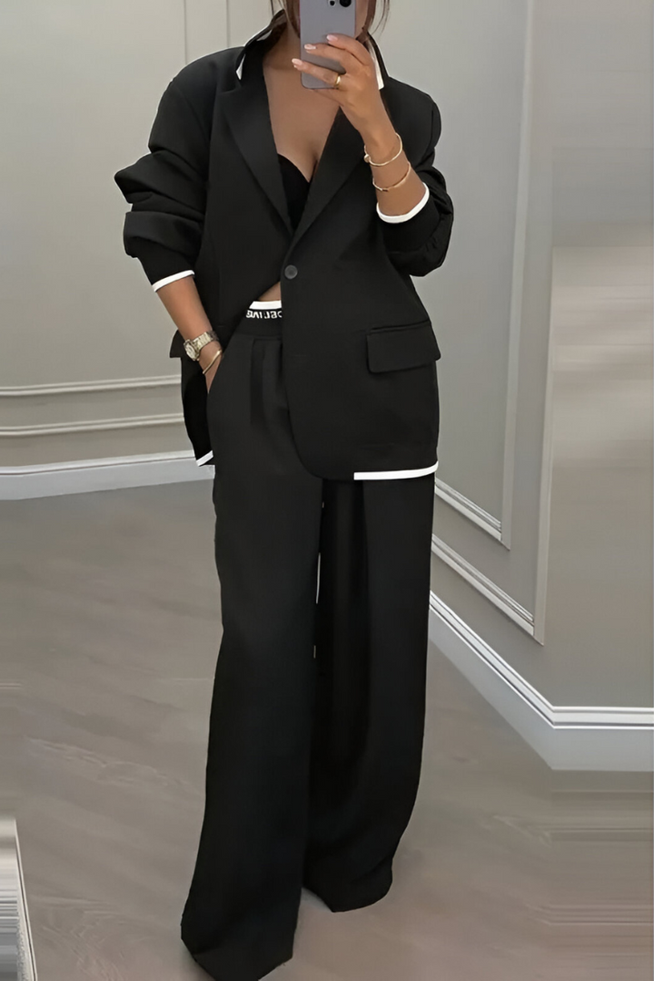 Esra Stylish Relaxed Blazer Set, view 2 - Elena Harper