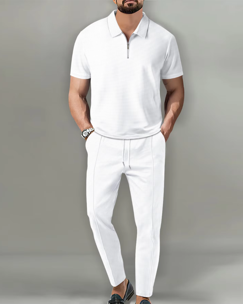 Piedmont Coordinated Zip Polo Set, view 5 - Elena Harper