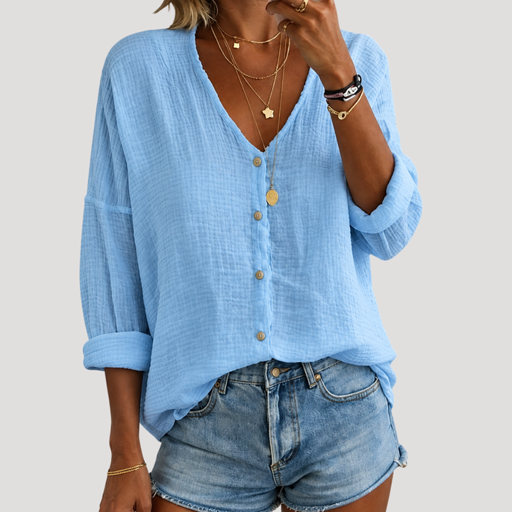 Women's Buttoned V-Neck Blouse