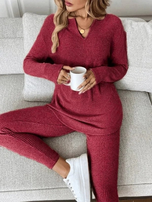 Renfri - Casual Knit Long Sleeve T-Shirt And Leggings Set