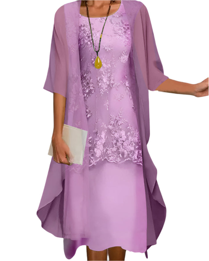 Claudia | Midi dress for women as a wedding guest with transparent sleeves