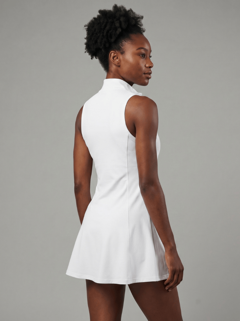 Averin™ Active Flow Tennis Dress by Emma & Rose Cape Town, sleeveless athletic dress with a fitted bodice and skirt for tennis players.