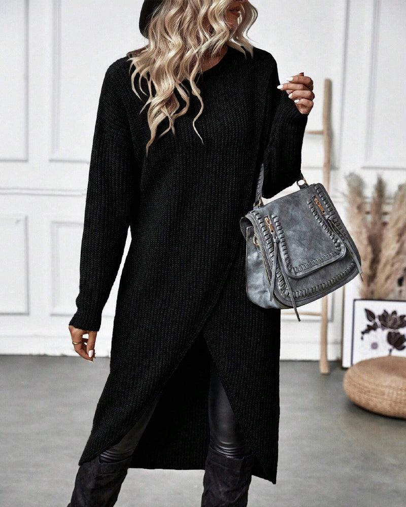 Stylish Solid Color Sweater Dress - Lina