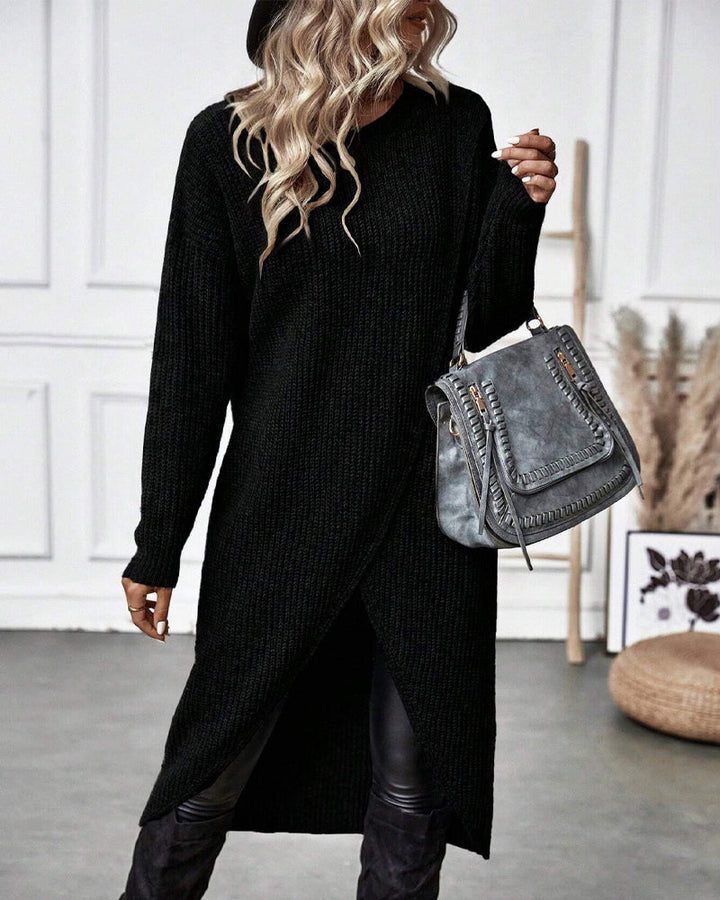 Stylish Solid Color Sweater Dress - Lina