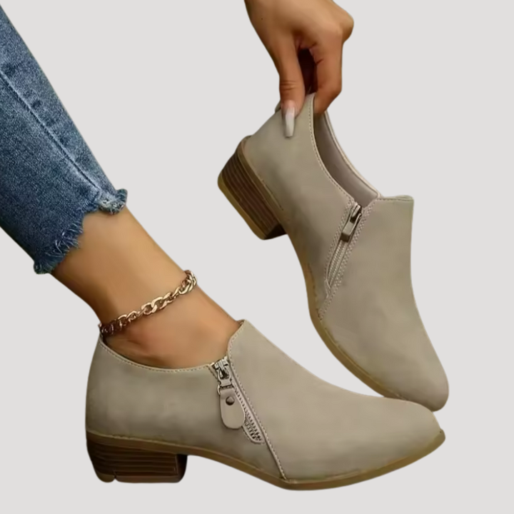 Women’s Low Heel Shoes with Front Zip