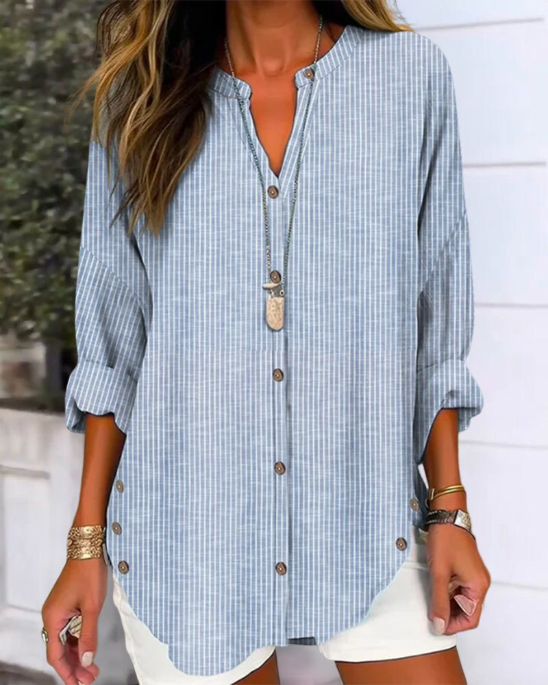 Eleanor | Women’s Relaed Striped Button Blouse