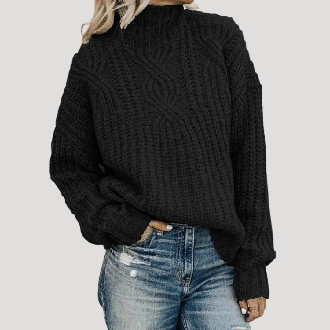 Women’s Twisted Knit Sweater with High Neck