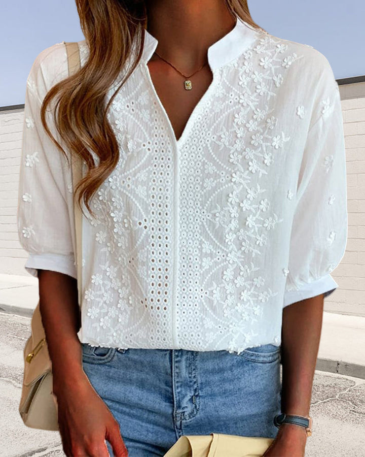 Bethany | Women V Neck Puff Sleeve Blouse