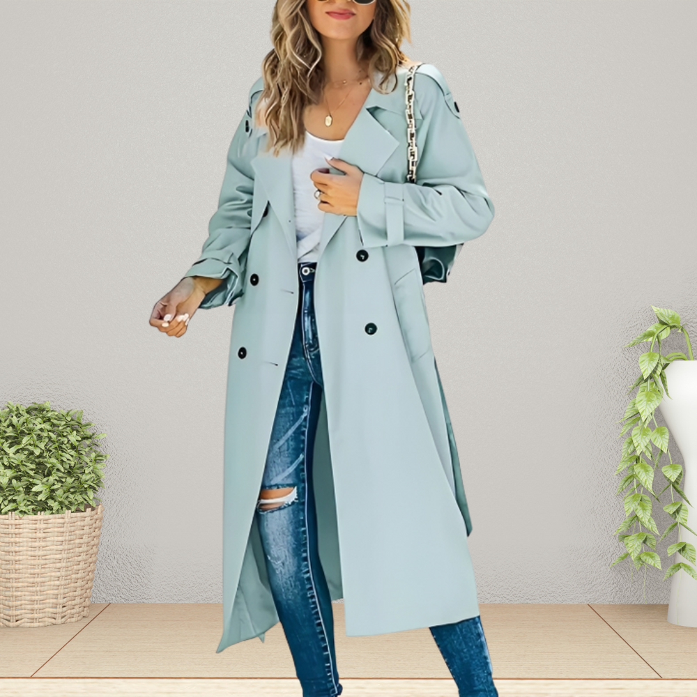 Ladies' Double-Breasted Trench Coat with Lapel Collar