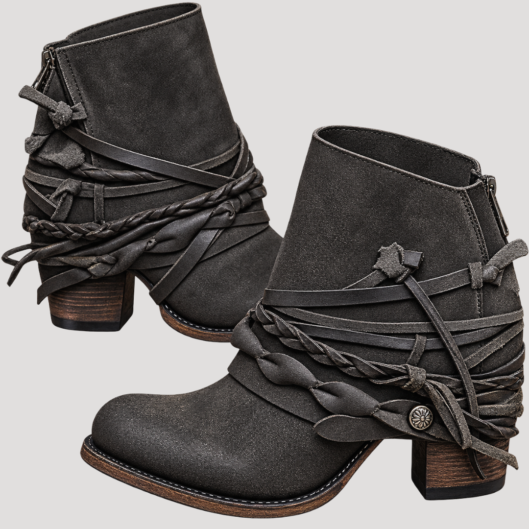 Bohemian Women's Ankle Boots with Crossed Straps