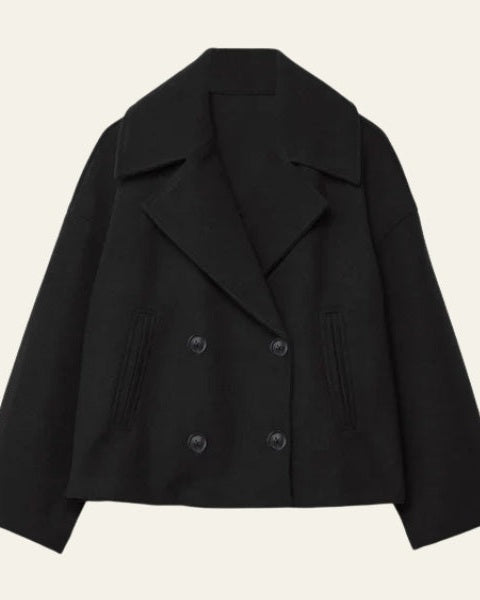 Short Women's Wool Cross Coat - Minimalist and Elegant
