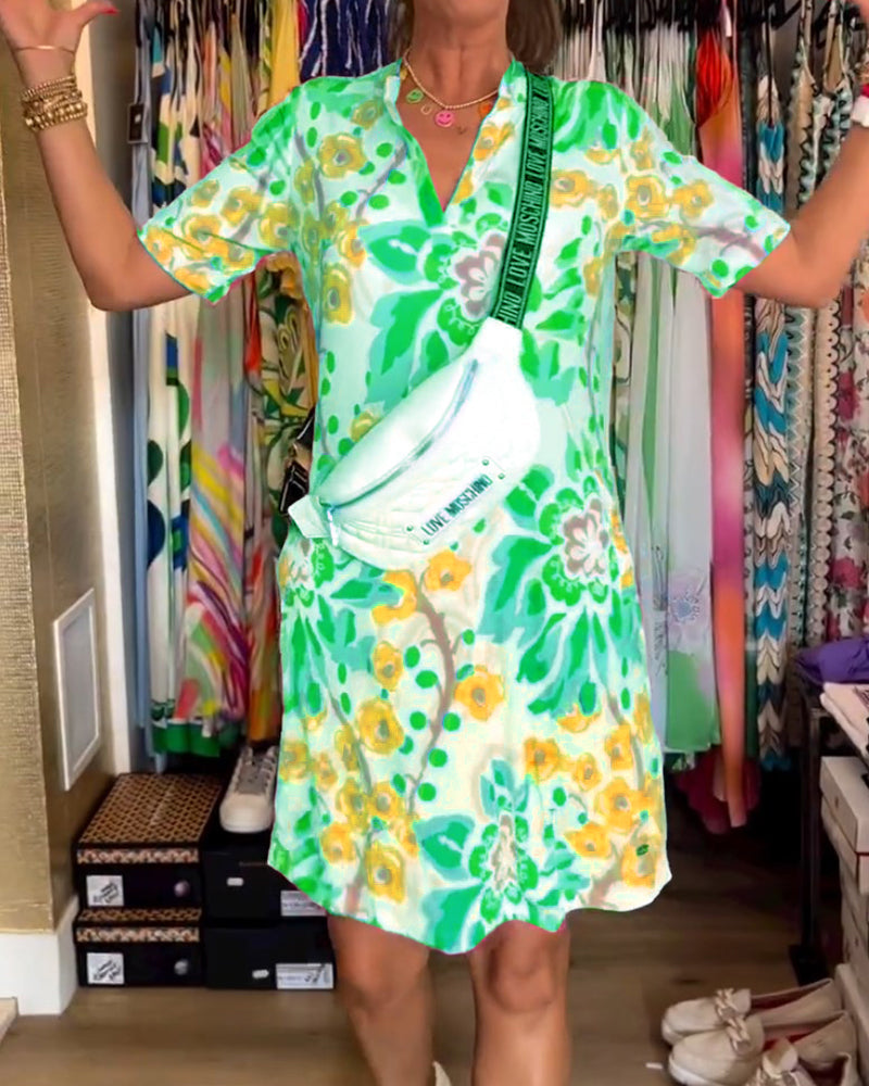 Ivendra Short Sleeve Floral Print Dress - Elena Harper