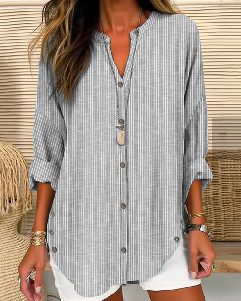 Eleanor | Women’s Relaed Striped Button Blouse