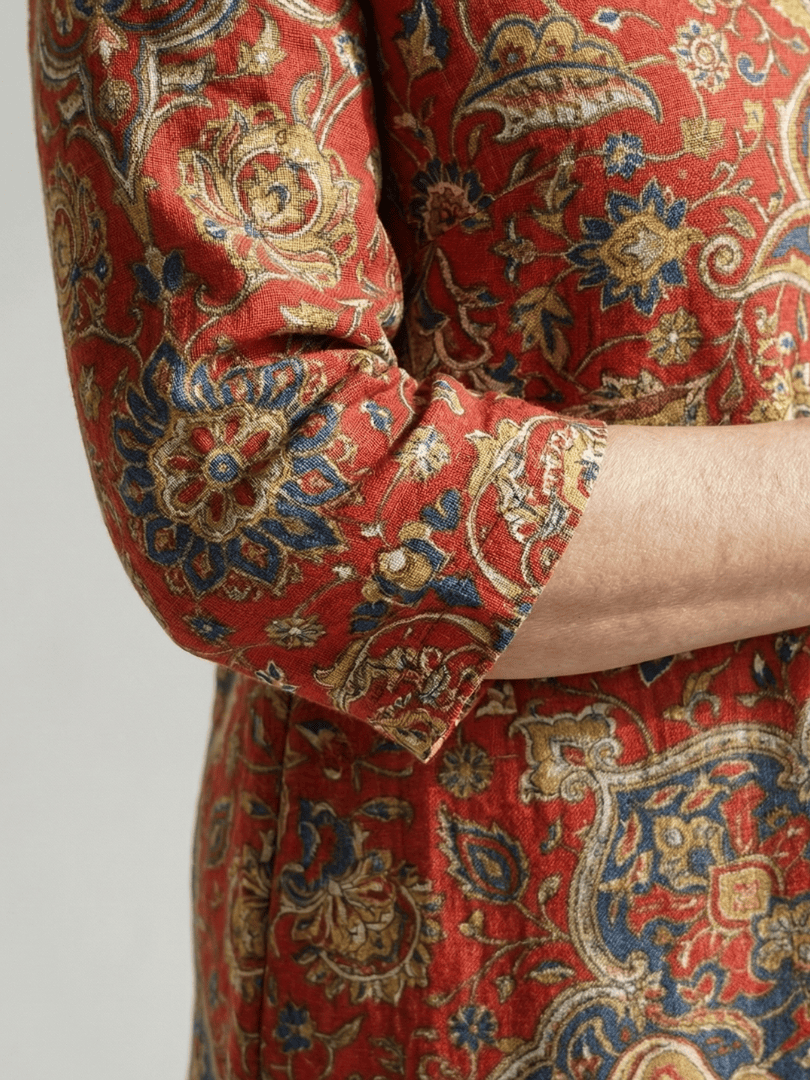 Emma & Rose Cape Town Carter™ Ease Patchwork Midi Dress shown in a flowy, patchwork design with a midi length and relaxed fit.