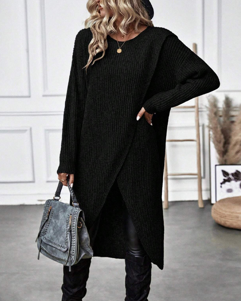 Stylish Solid Color Sweater Dress - Lina