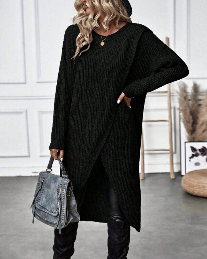 Stylish Solid Color Sweater Dress - Lina
