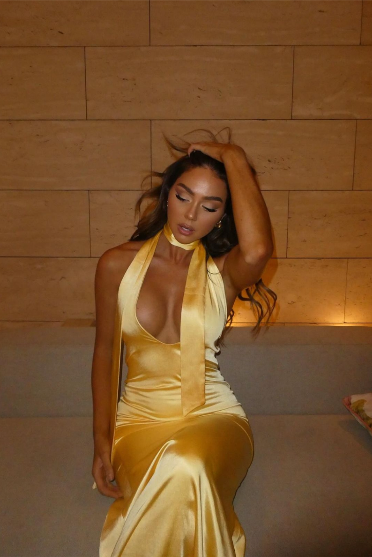 Women's Elegant Maxi Dress with Pussy Bow Collar