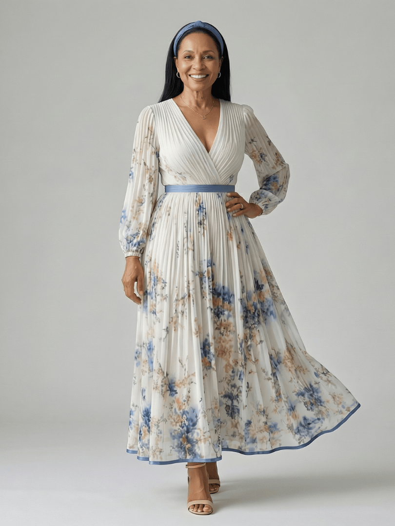 Emma & Rose Cape Town Rielle™ pleated wrap midi dress featuring a stylish design and elegant pleats.
