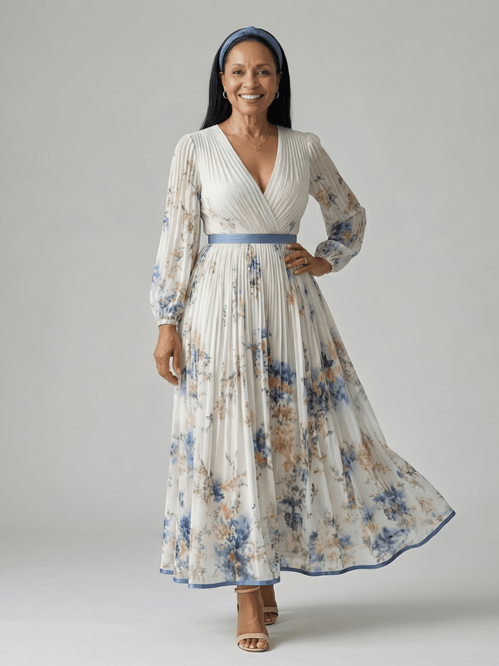 Emma & Rose Cape Town Rielle™ pleated wrap midi dress featuring a stylish design and elegant pleats.