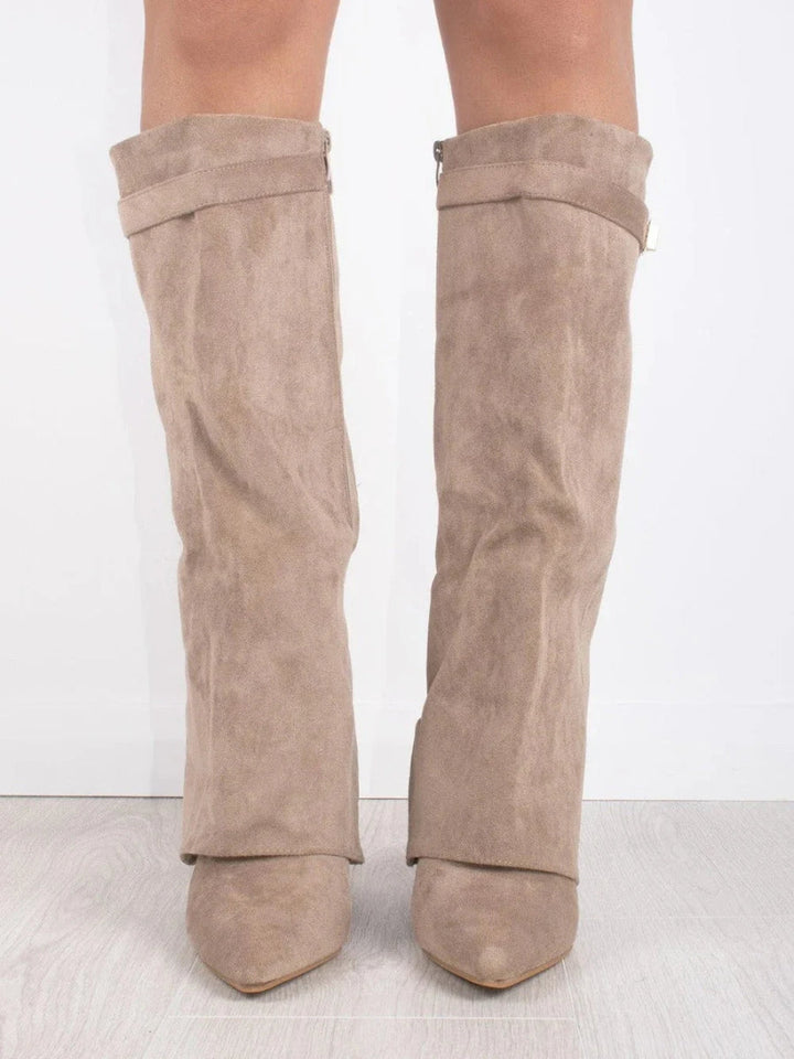Women's Knee High Boots with Flared Upper and Block Heel, view 7 - Elena Harper