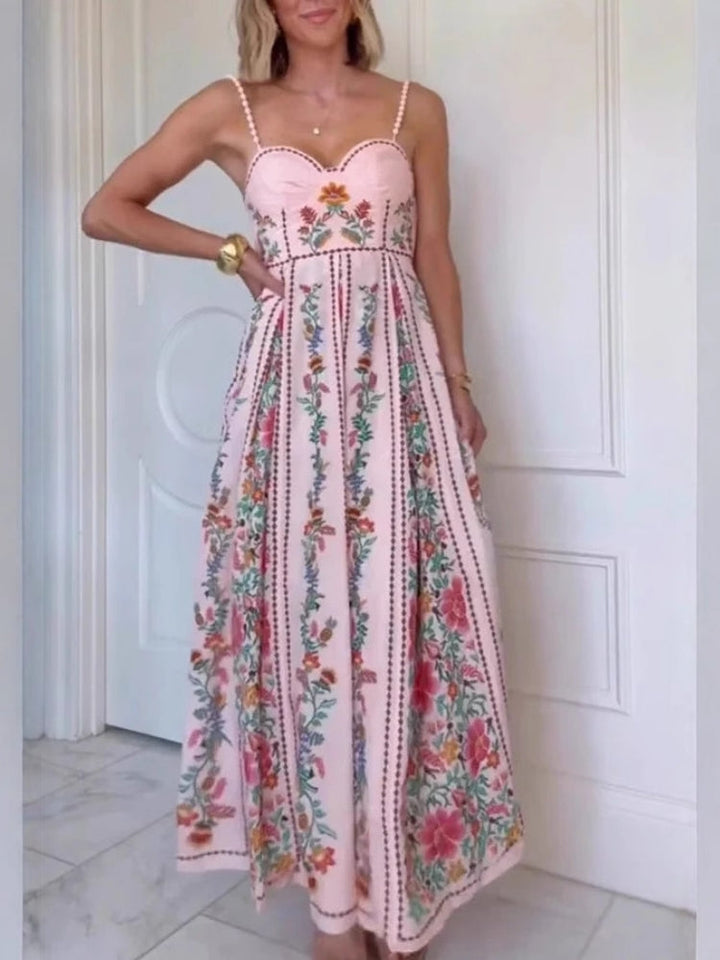 Print Sling Beaded Vacation Dress