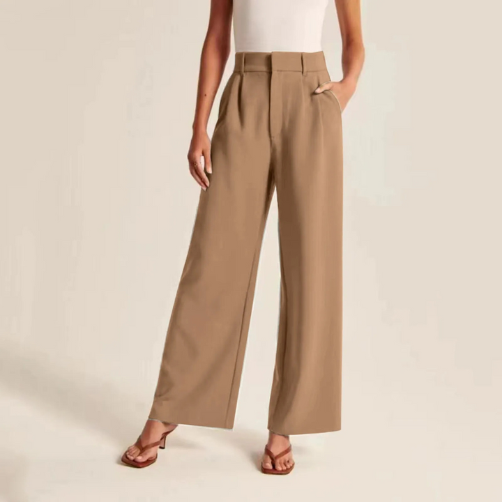 High Waisted Pleated Linen Feel Trousers, view 2 - Elena Harper