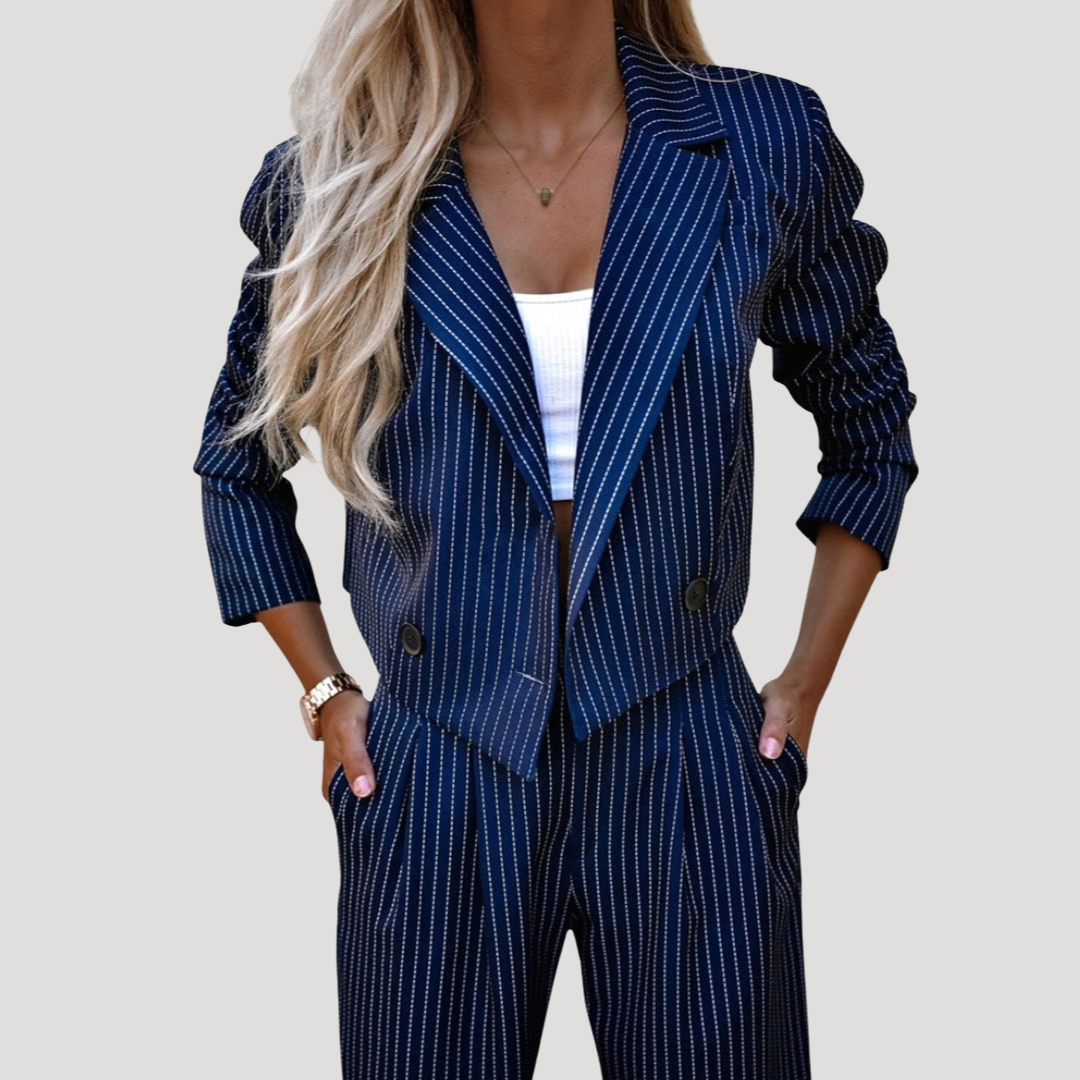 Striped Women's Suit Set with Wide Pants
