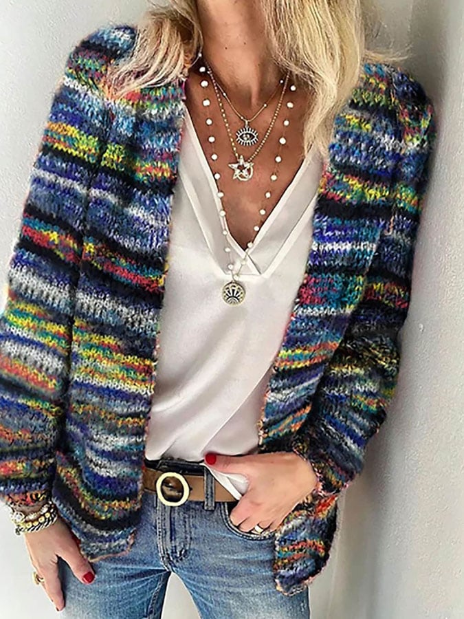 Colorfully Striped Cardigan for Women