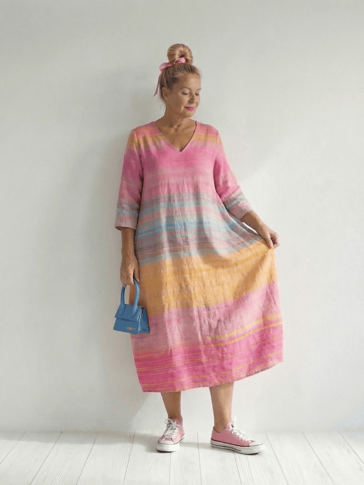 Emma & Rose Cape Town Blake™ Ease Gradient Stripe Dress with flowing fabric and stylish gradient stripes, full-length view.