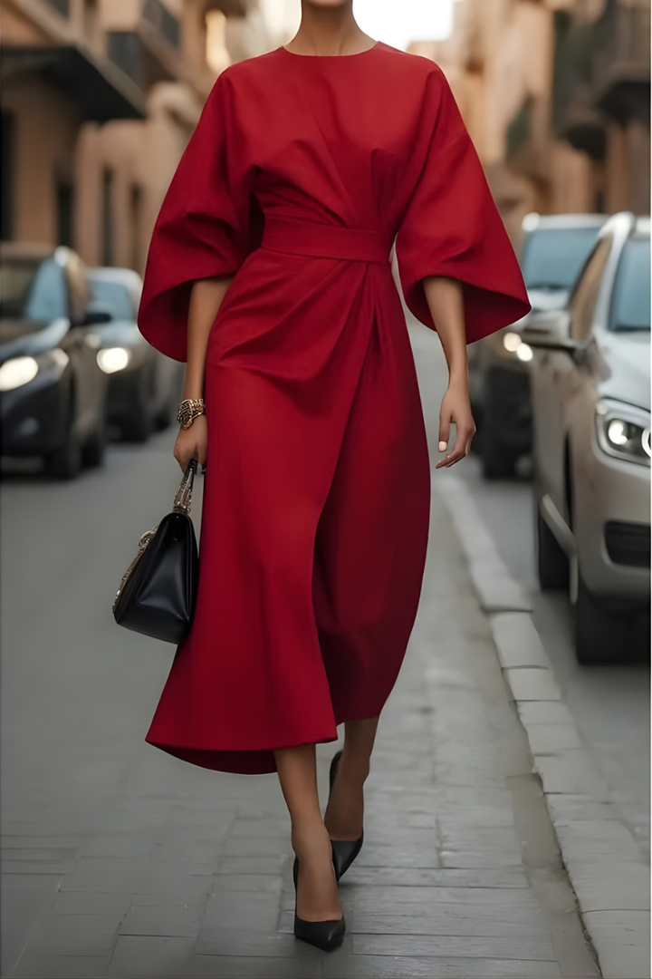 Mira™ | Elegant Midi Dress with Belt