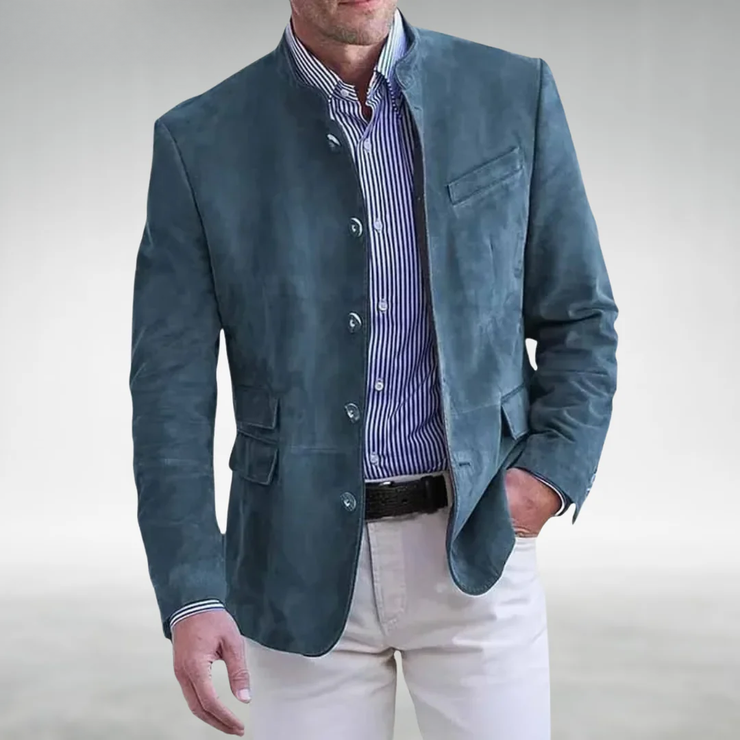 Men's Suede Effect Jacket with Elegant High Collar, view 2 - Elena Harper