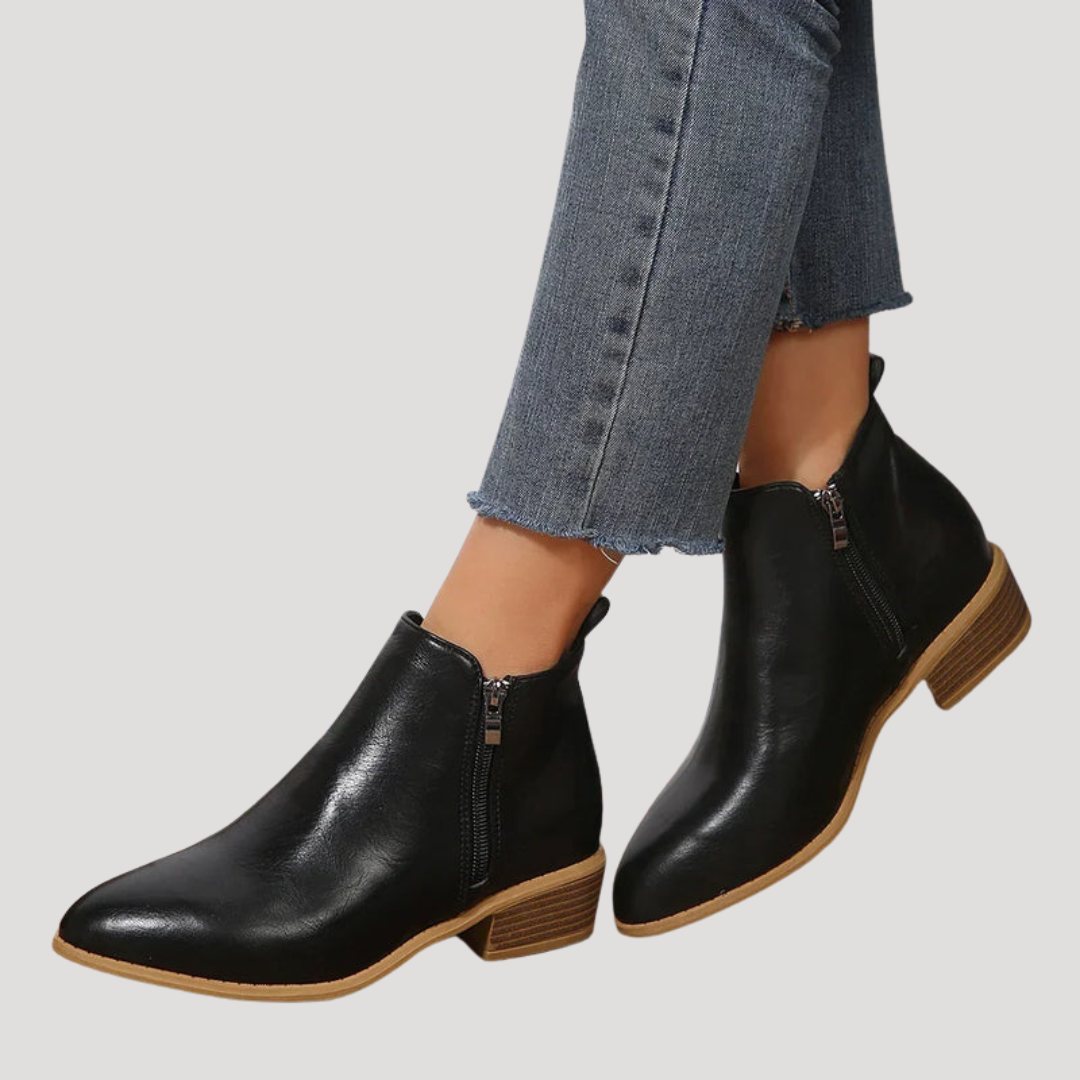 Women's Ankle Boots with Low Heel and Side Zip