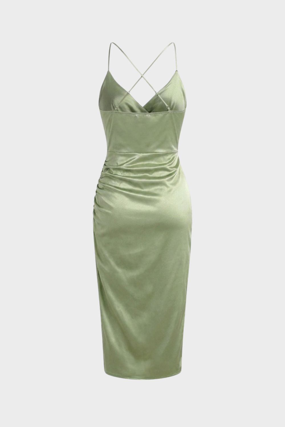 Women's Satin Maxi Dress with Wrap Look and Slit