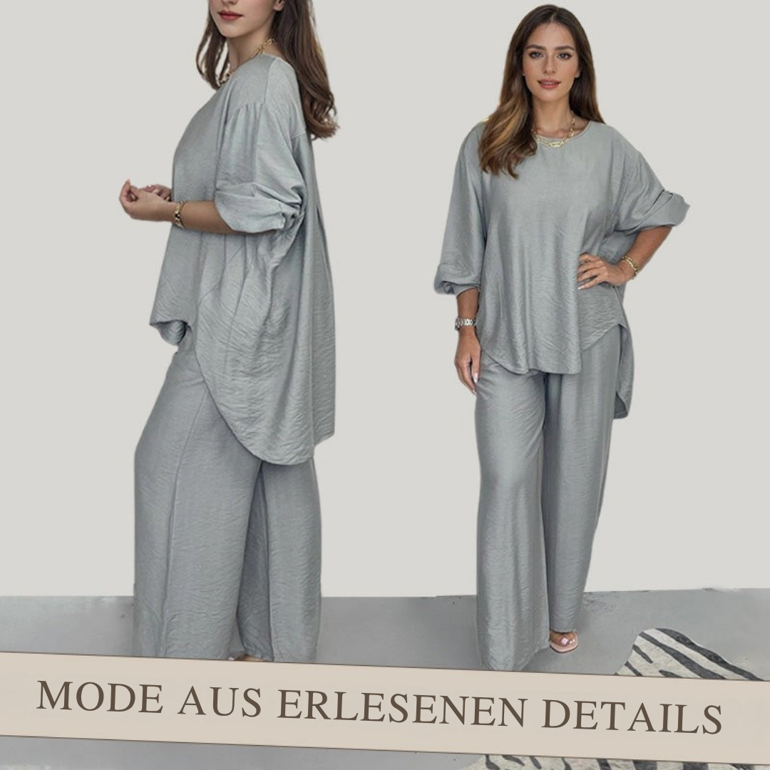 Greicy Set of Flowing Top and Wide-Leg Pants, view 7 - Elena Harper