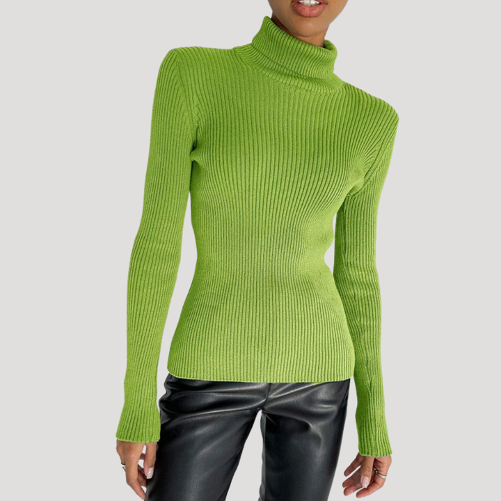 Fitted Women's Sweater with High Neck and Long Sleeves